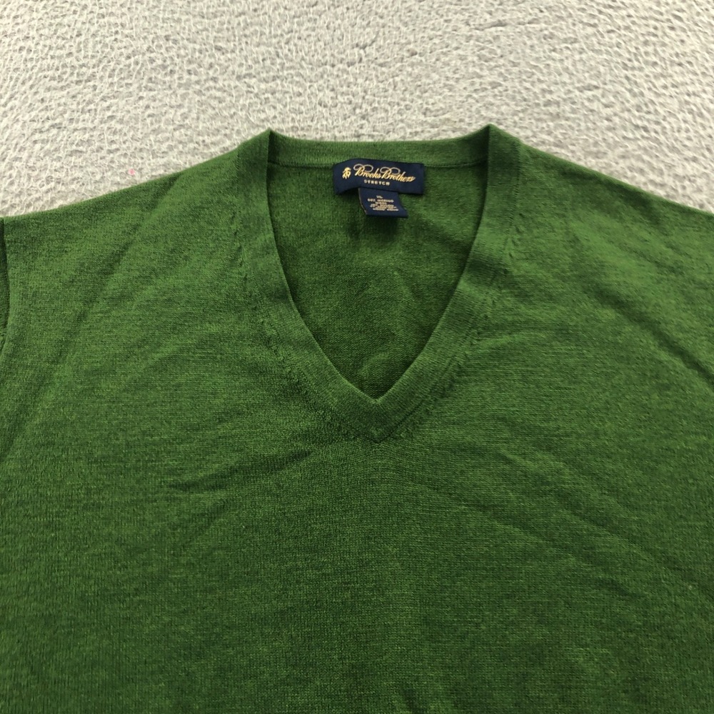 Vtg Brooks Brothers Sweater Mens Extra Large Green Merino Wool V Neck Pullover - Picture 3 of 12